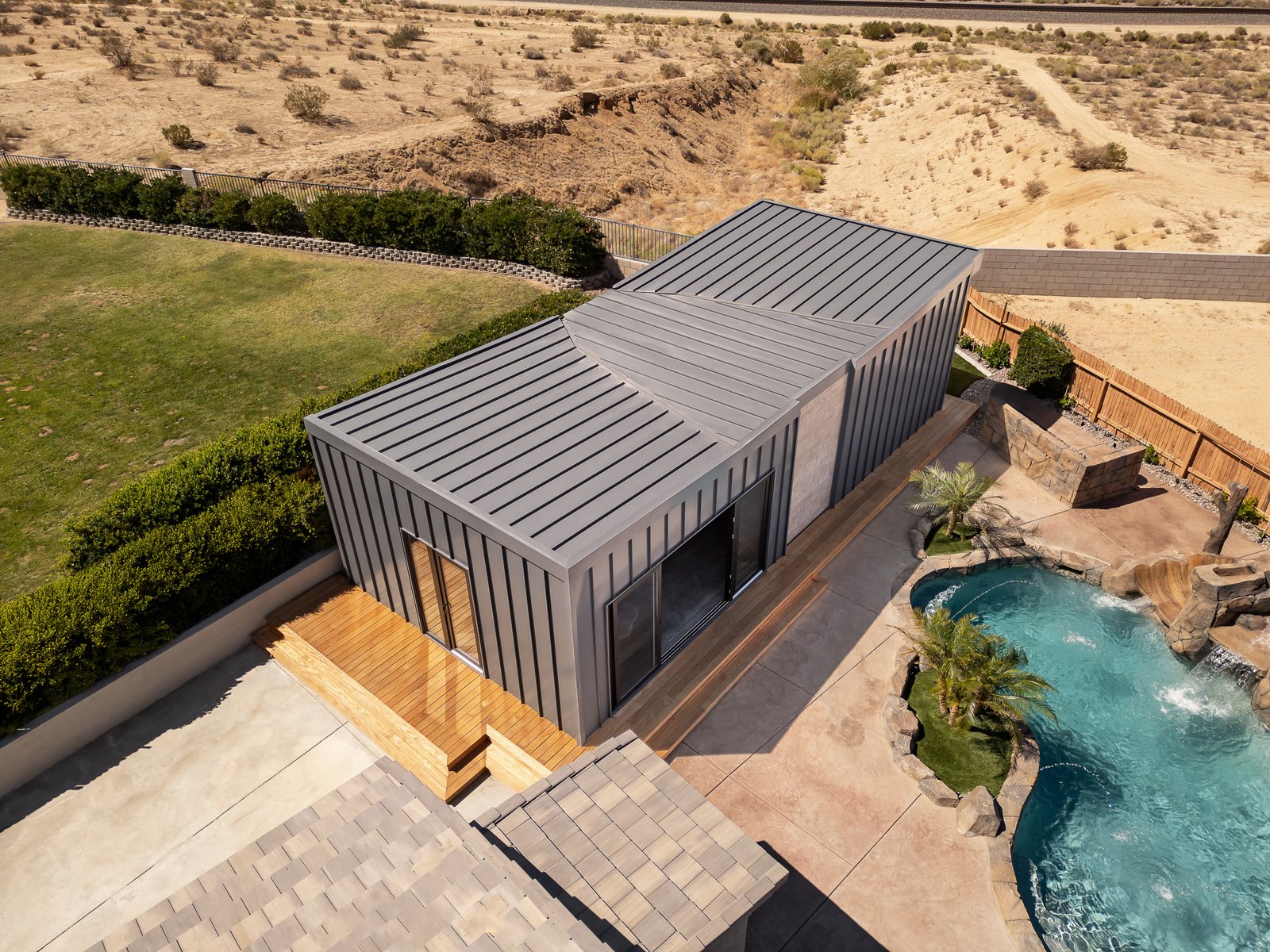 ADU Completed - Drone angle showing pool area